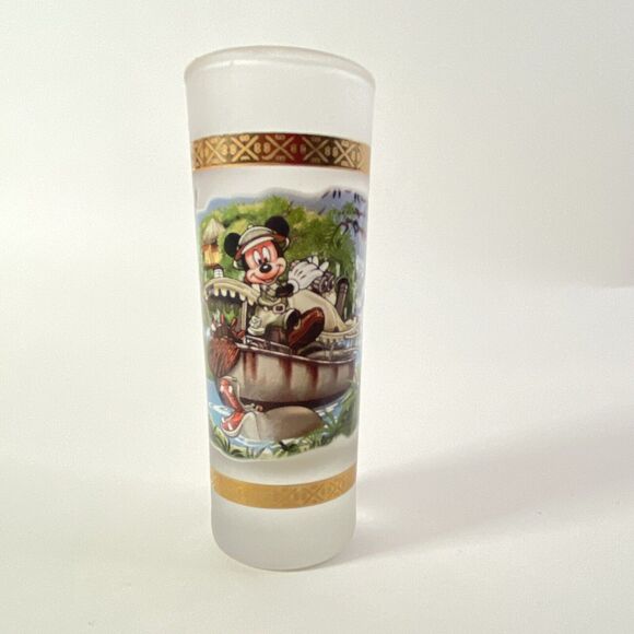 Disney Tall Frosted SHOT GLASS Parks Magic Kingdom Mickey Mouse Jungle Cruise - Picture 1 of 7